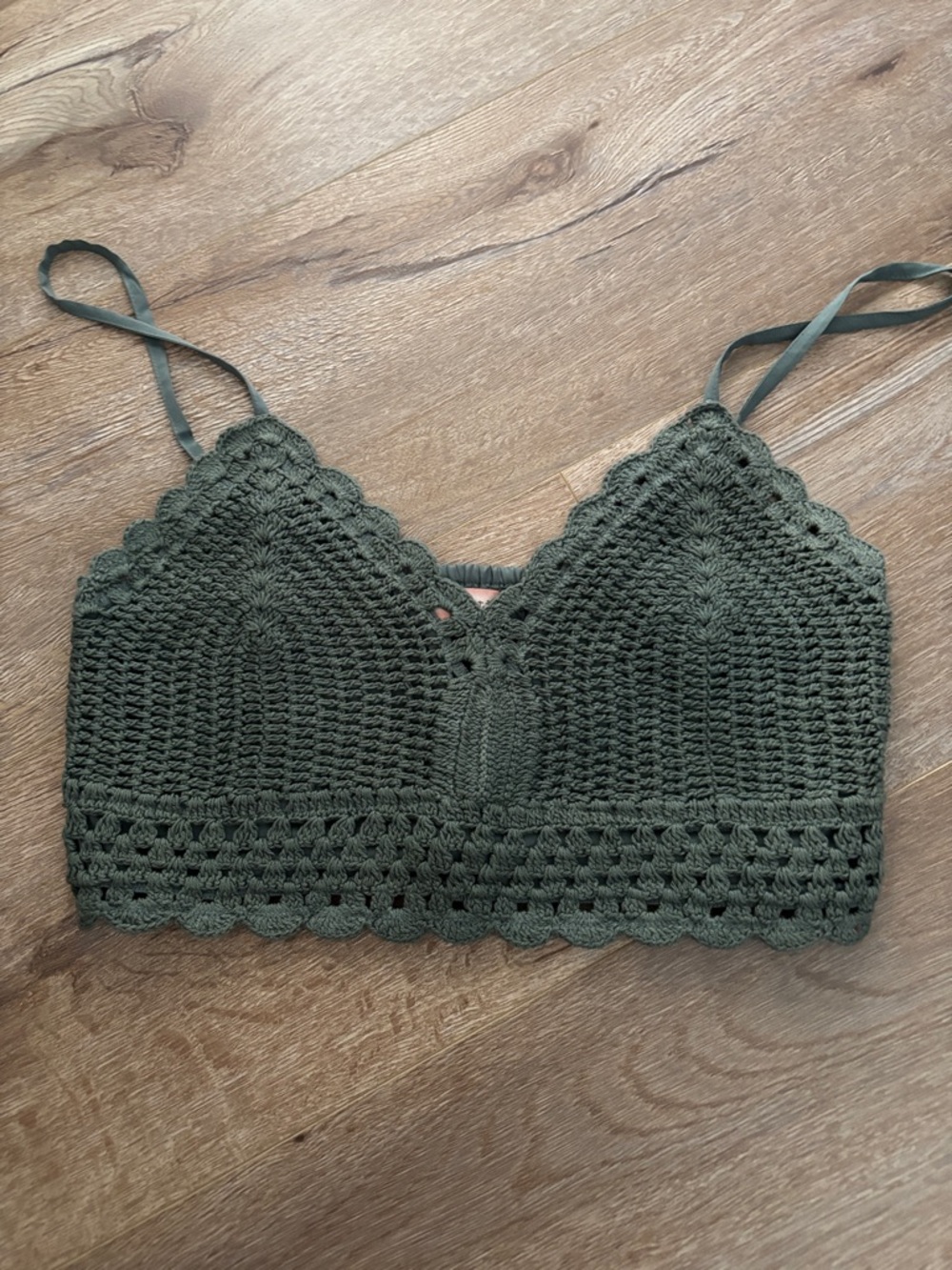 Crochet Bralette Tank Top - Olive Green